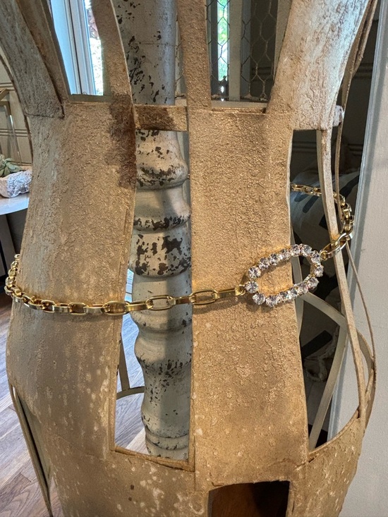 Yochi Accessories - Gold YOCHI NY Chain Belt with Crystal Oval Accents